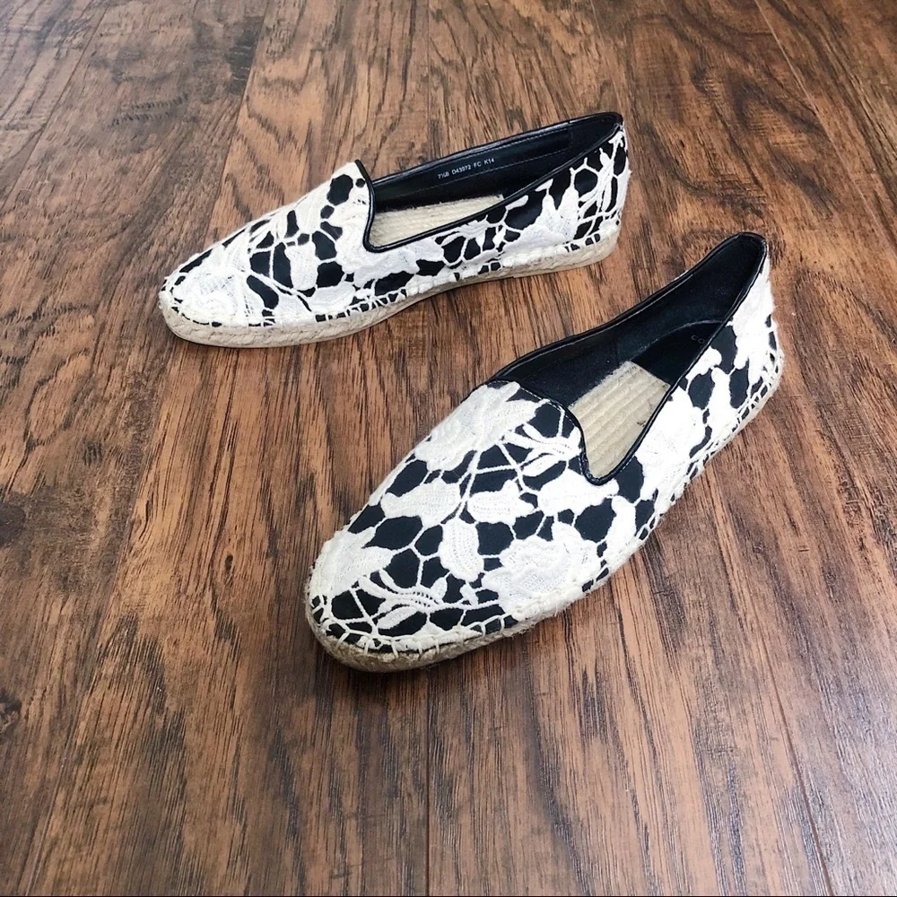 Cole Haan • Palermo lace espadrilles flats slip on loafers black leather cream